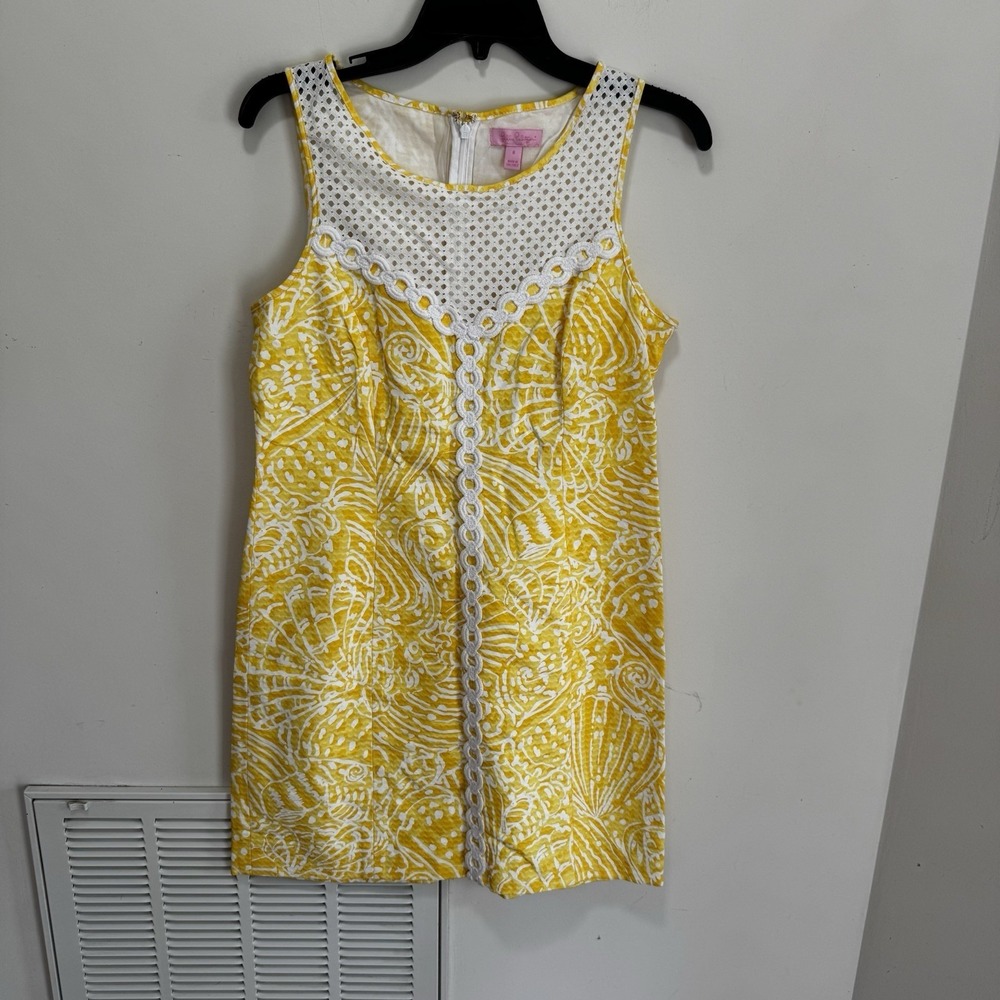 Lilly Pulitzer Macfarlane Yellow Shift Dress Size 8 Women's